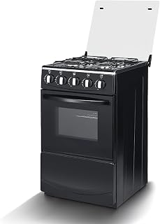 20" Freestanding LPG Stove - Equipped with 4 coil burners and 50L Oven with Stainless Steel Stove (Black: Automatic Ignition)