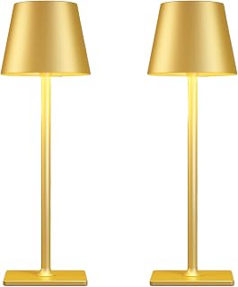 Yogaret Gold Rechargeable Cordless Table Lamp, Battery Operated, 2 Pack | 6000mAh battery lamps waterproof wireless portable design for outdoor patio, dining tables, kitchens, restaurants home bar