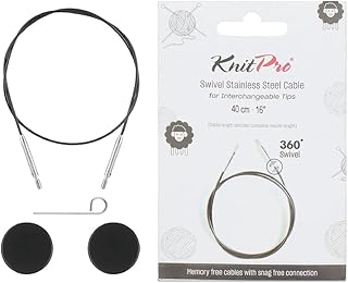KnitPro 360° Nylon Coated Stainless Steel Black Silver Swivel Cable | 8"/ 20cm (to Make 16"/ 40cm IC Needle)