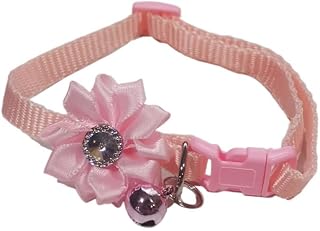 Pet Collar with Bells Flower Bell Lovely Small Cat Necklace Adjustable Car Neck Ring (Pink)