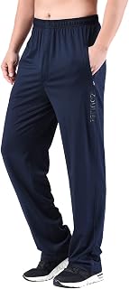 Zoulee Men's Zipper Fly Sweatpants Silky Straight Leg Open Bottom
