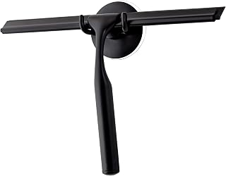 Ettori Shower Squeegee for Glass Doors, Squeegee for Shower Door, Window and Car Glass, Mirrors - All-Purpose Stainless Steel Squeegee, 10 Inches and Black