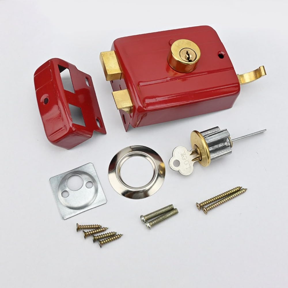 Red Retro Anti-Theft Door Lock, Heavy Duty Universal Insurance Lock, Security Do