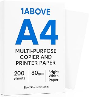 A4 Multipurpose White Copy Paper for Printer, Copier, Office, Home & Craft Use (80gsm, 200 Sheets)