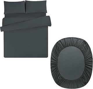 Aisbo King Duvet Set with Sheet - Dark Grey 4 Pieces Microfiber Bedding Set for Kingsize Bed, Includes Duvet Cover, Fitted Sheet and Pillowcases