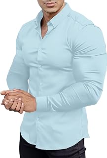 Men's Slim Fit Athletic Long Sleeve Stretch Casual Button Down Shirt