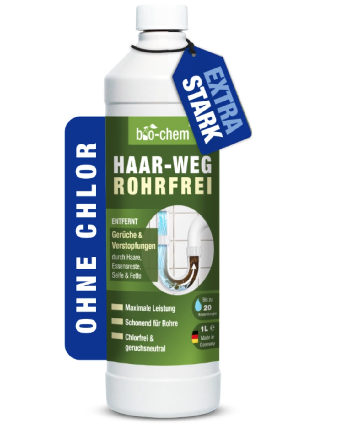bio-chem Haar-Weg Drain Cleaner Extra Strong 1L | Pipe cleaner and drain opener,