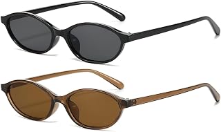 Oval Sunglasses for Women Retro Chic Cateye 90s Lightweight Narrow Trendy Sunglasses