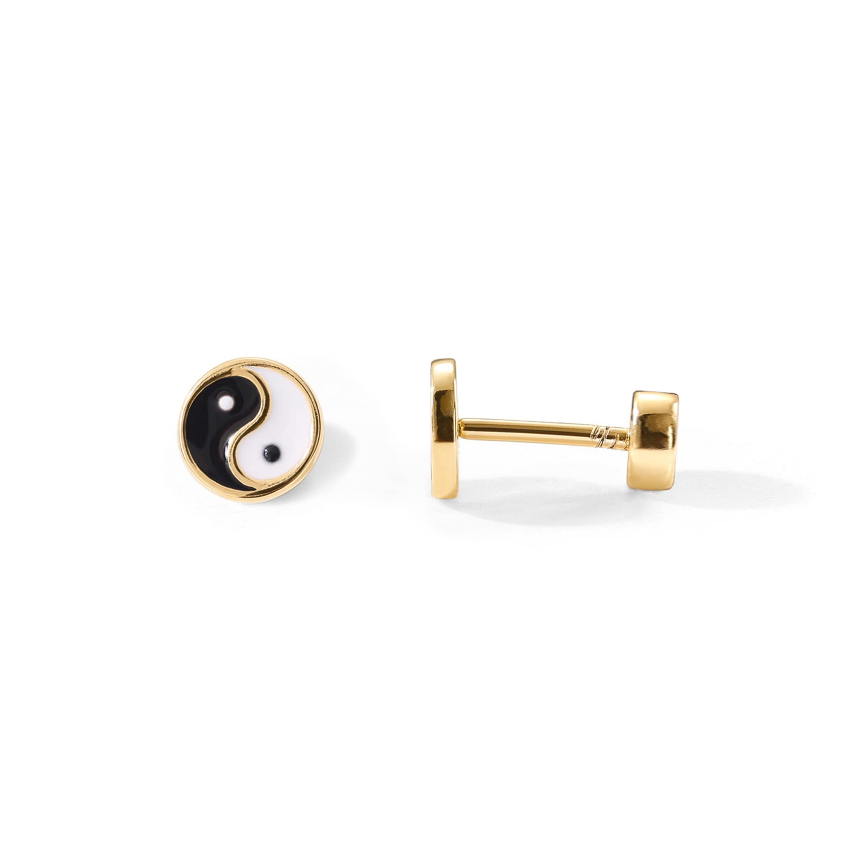 PAVOI 14K Gold Plated Motif Flat Back Earrings for Women, Cartilage Studs
