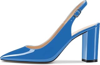 CASTAMERE Women's High Chunky Wide Heel Pointed Toe Slingback Pumps Slip-on Ankle Strap Dress Clear Sandals 8.5CM Heels
