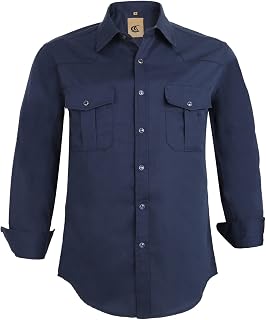 Dress Shirt for Men Western Cowboy Long Sleeve Casual Two Pockets Work Solid Pearl Snap Buttons Up Wrinkle Free Shirts