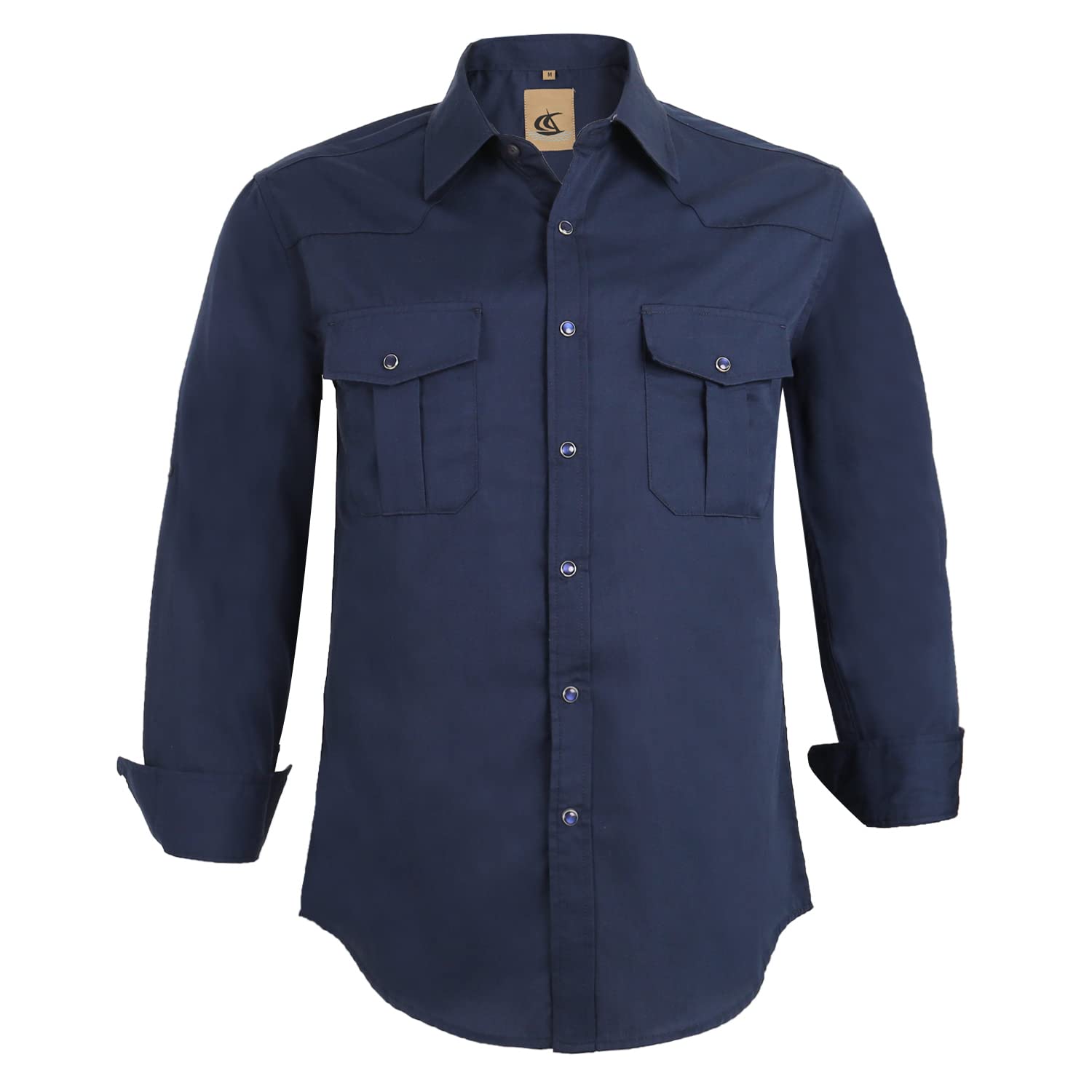 Dress Shirt for Men Western Cowboy Long Sleeve Casual Two Pockets Work Solid Pea