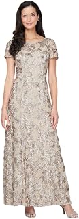 Alex Evenings Long Cold Shoulder Dress (Petite and Regular Sizes) Mother of the Bride Dress Women