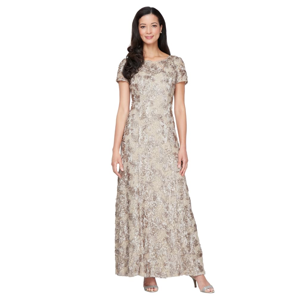 Alex Evenings Long Cold Shoulder Dress (Petite and Regular Sizes) Mother of the 