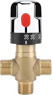 Thermostatic Mixing Valve, G1/2 Solid Brass Water Temperature Control Valve, Three Way Thermostatic Mixing Valve, for Using in The Bathroom, Washroom, Kitchen, Wash
