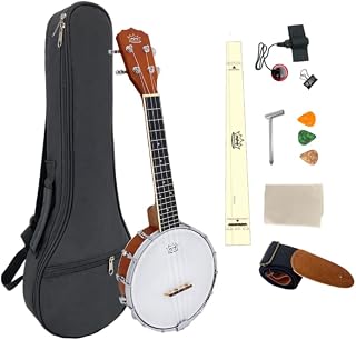 WUQIMUSC 4-String Banjo Ukulele, Banjolele 23 Inch Concert Size with Premium REMO Head, Mini Banjo Uke Beginner Kit with Gig Bag, Banjos Strap, Strings, Pickup, Picks, Ruler, Wrench