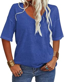 Tankaneo Maglietta da Donna con Scollo a V a Maniche Corte, Casual, Ampia, Estiva, Mezza Manica, Oversize, Maglietta a Tunica