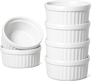 LE TAUCI Ramekins 4 OZ Oven Safe, Set of 6, White | Creme Brulee Ramekins, Pudding Custard Cups Souffle Ramiken, Dipping Sauce Dishes, Ceramic Ramekin Bowls