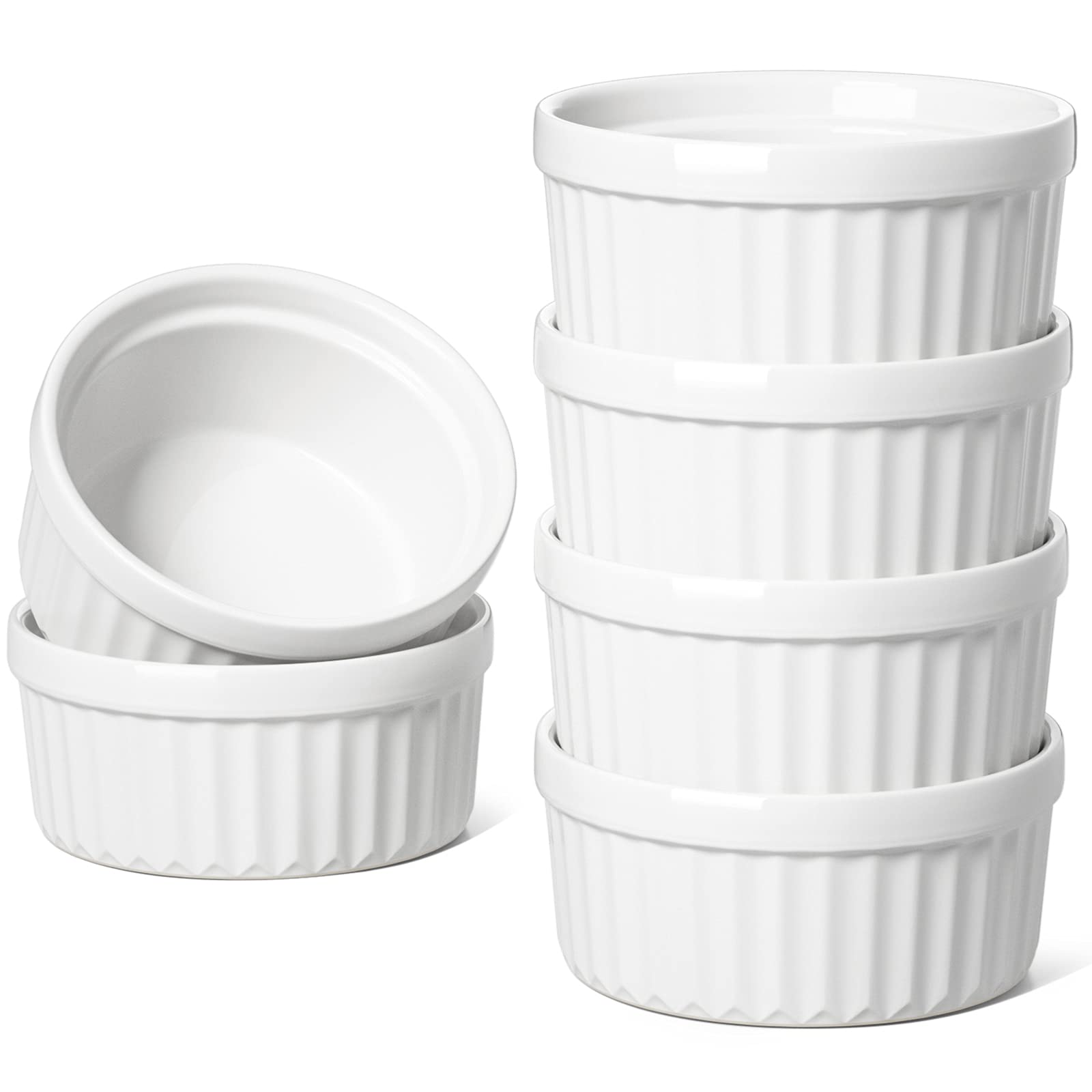 LE TAUCI Ramekins 4 OZ Oven Safe, Set of 6, White | Creme Brulee Ramekins, Puddi