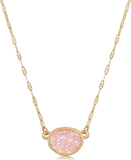 Simulated Druzy Pendant Necklace for Women with Sparkly Oval Stone