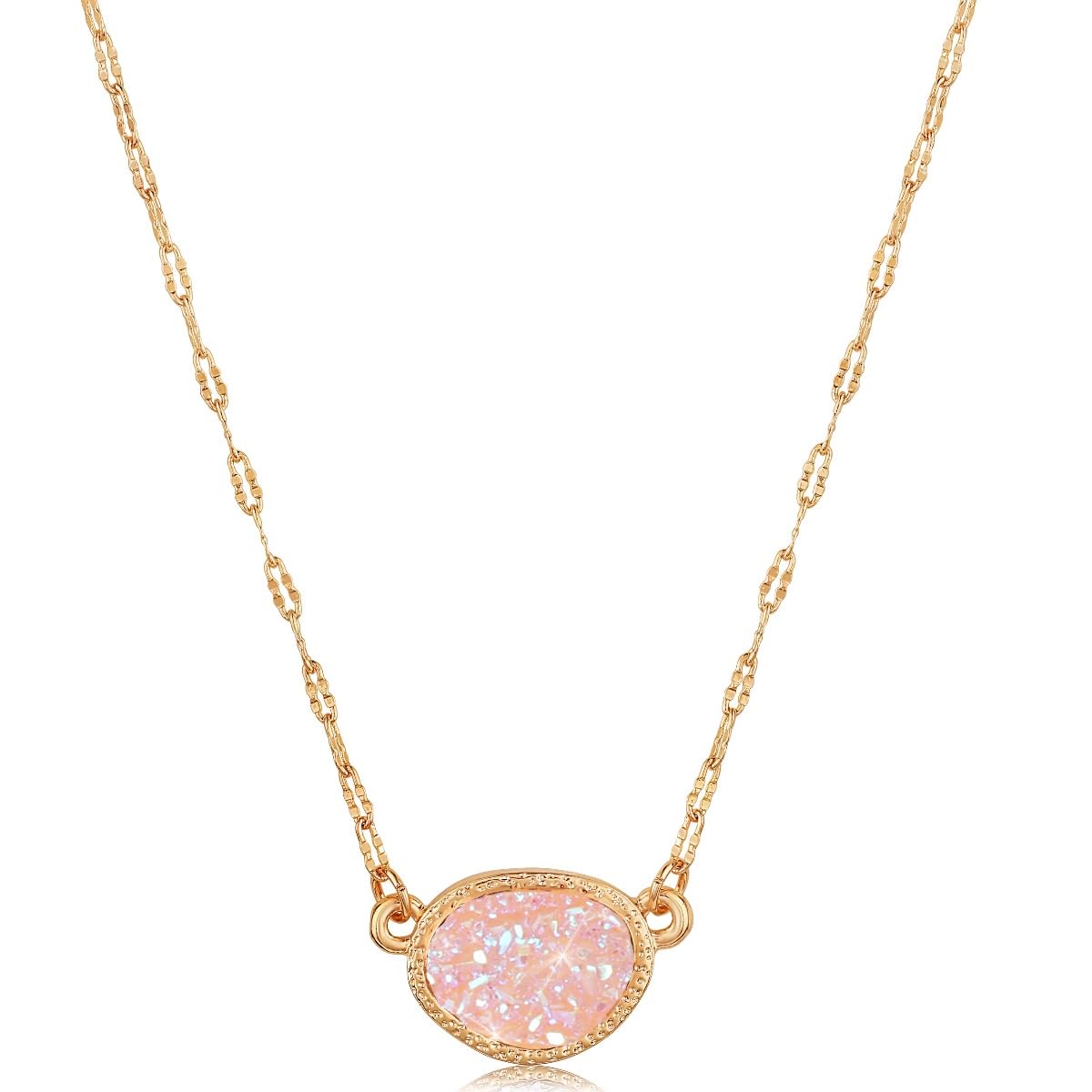 Simulated Druzy Pendant Necklace for Women with Sparkly Oval Stone