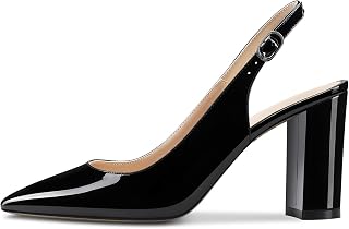 CASTAMERE Women's High Chunky Wide Heel Pointed Toe Slingback Pumps Slip-on Ankle Strap Dress Clear Sandals 8.5CM Heels