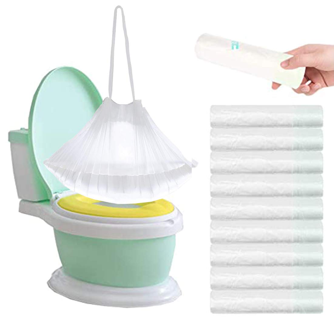 100Pack Potty Chair Liners with Drawstring,Toilet Seat Potty Bags Cleaning Bag f