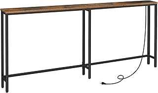 HOOBRO 70.9" Skinny Console Table with Charging Station, Narrow Entryway Table with Power Outlets, Slim Sofa Table, Behind Couch Table for Hallway, Living Room, Foyer, Rustic Brown BF185UXG01G1