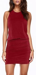 Women Summer Bodycon Dress Sleeveless Ruffled Round Neck Racerback Mini Dress Casual Elegant Party Club Dress DJY53