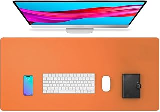 Leather Desk Pad Non-Slip Waterproof Large Mouse Pad for Office Work Home Decor (Orange, 27.6" x 11.8")