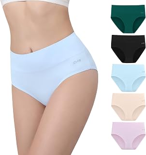 Anqier Women's Underwear Pack of 5 Stretch Cotton High Waist Briefs Women's Breathable Panties Soft Women Underwear