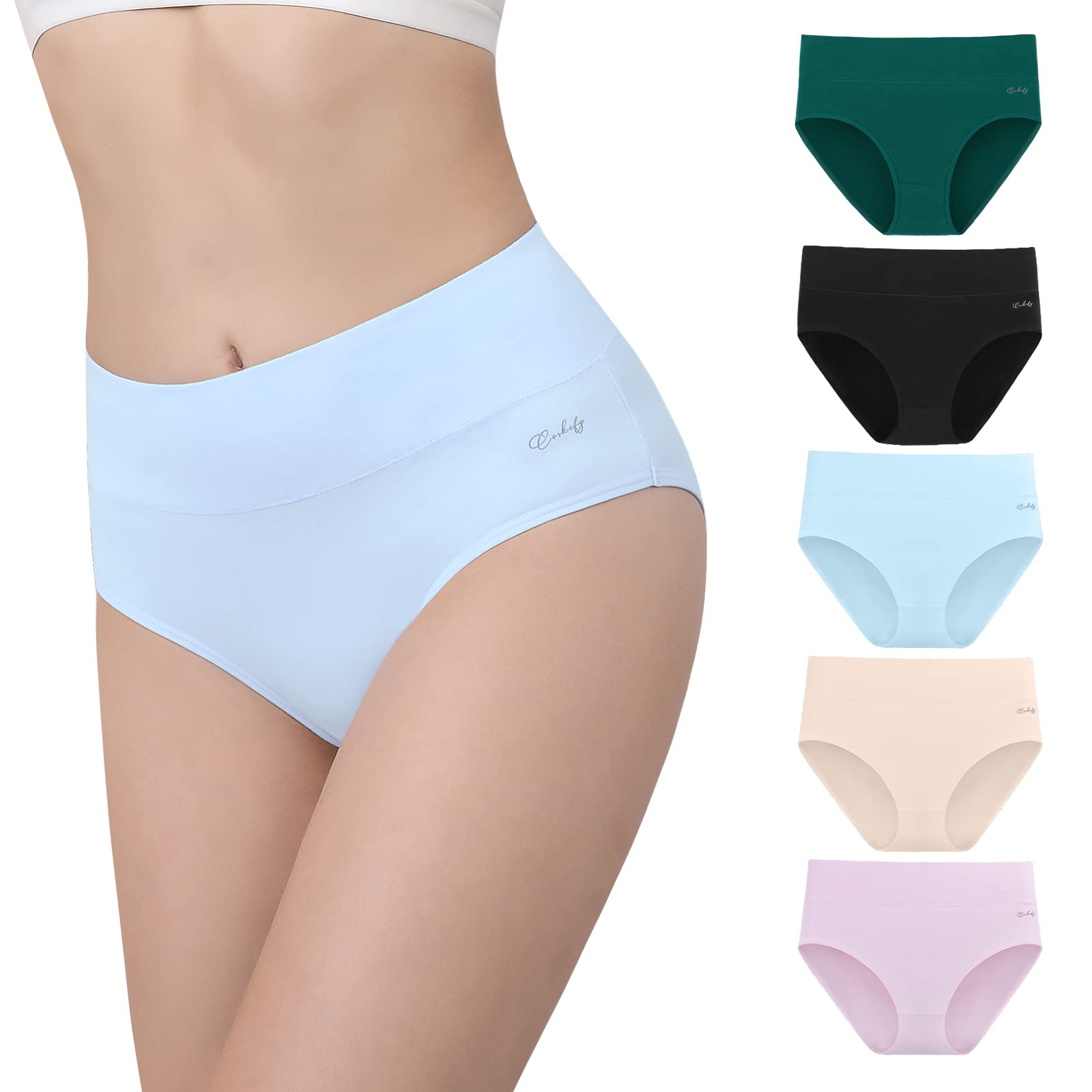 Anqier Women's Underwear Pack of 5 Stretch Cotton High Waist Briefs Women's Brea
