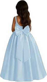 Satin Flower Girl Dress with Big Bow Elegant Sleeveless A-Line Ball Gowns Formal Communion Wedding Party Dresses