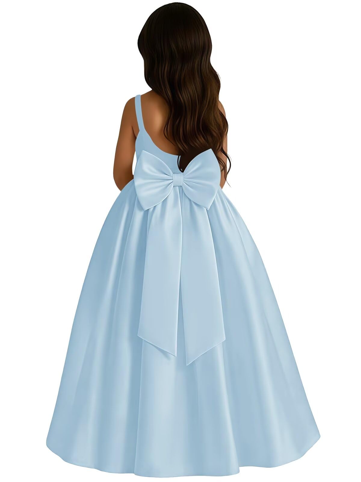 Satin Flower Girl Dress with Big Bow Elegant Sleeveless A-Line Ball Gowns Formal