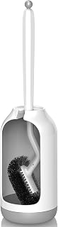 HAMITOR Toilet Bowl Brush Holder Set: Curved Bristle for Deep Cleaning | S-shaped Dense Bristles for Dead Corner Clean, Open Holder for Drain and Airflow, Hidden Rv Toilet Decorative Accessories