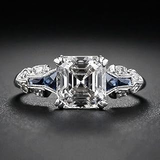 925 Sterling Silver Irregular Trapezoidal Square Diamond Topaz Sapphire Square Cut Cubic Zirconia Promise Ring CZ Classic Eternal Engagement Wedding Jewelry-Making-Patterns