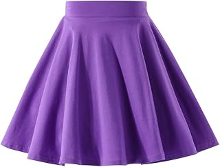 Girls Skater Skirt Elastic Waist Flared A-Line Cotton School Skirt