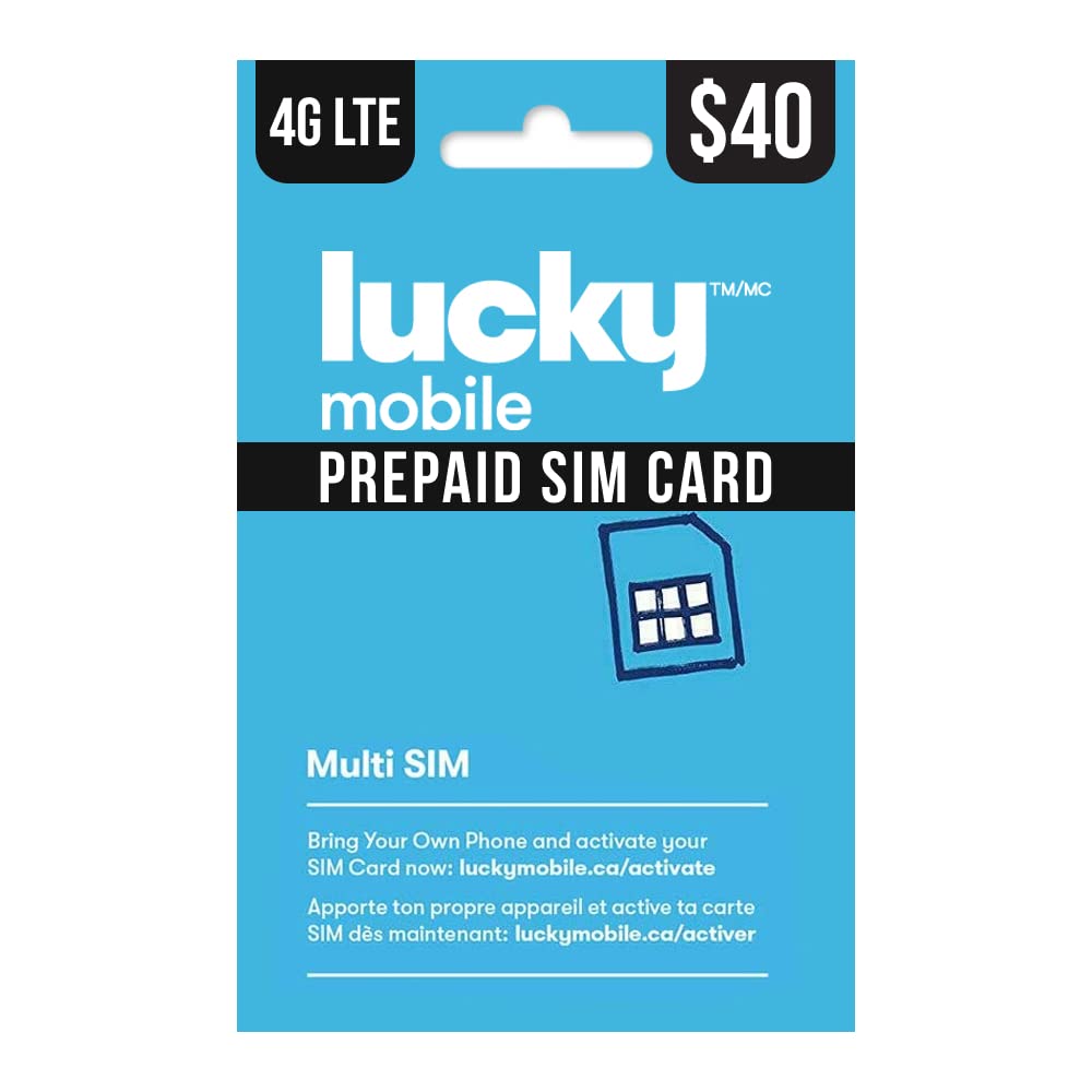 Lucky Mobile 4G LTE Prepaid 40$ SIM Card Starter Kit - Unlimited Talk Canada + 3