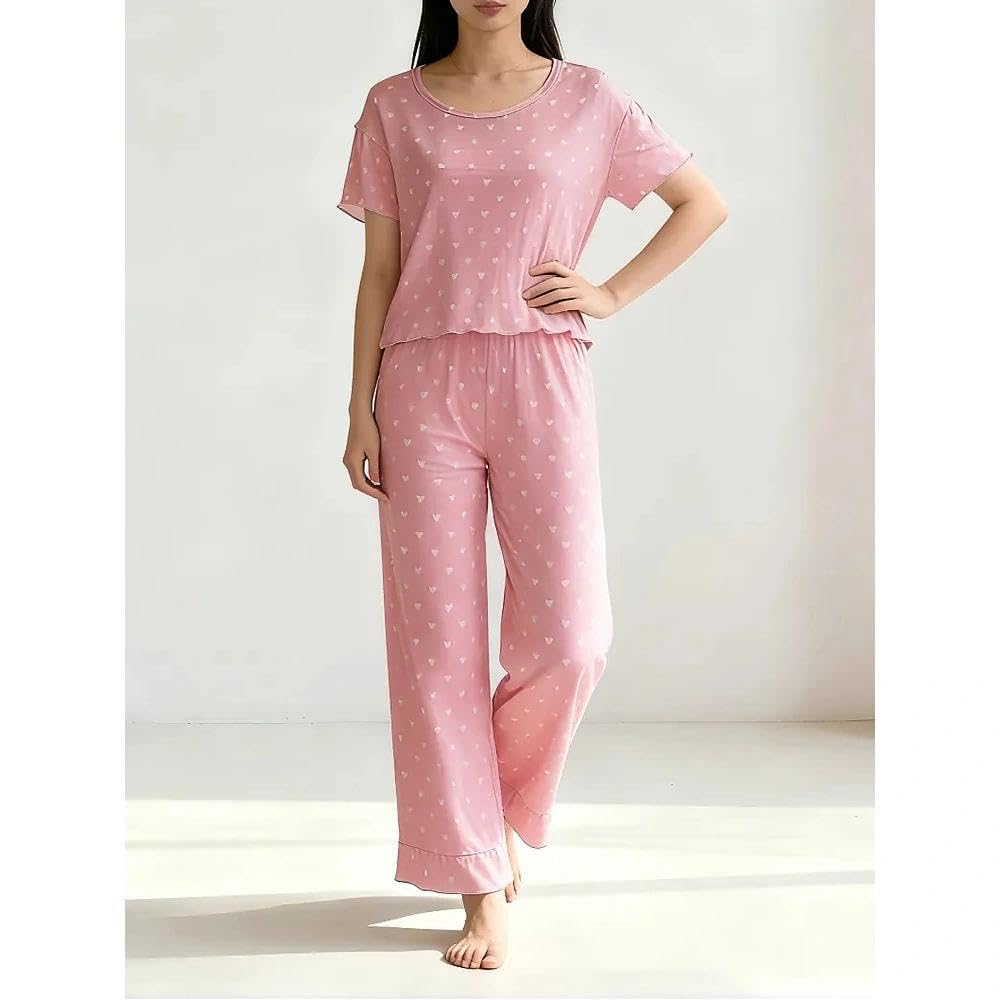 2 Piece Outfits for Women Plus Size Cute Round Neck Short Sleeve and Wide Leg Re