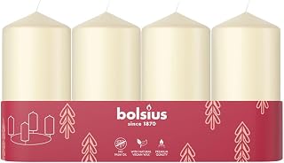 Bolsius Smooth Pillar Candles - Set of 4 - Ivory - 100x48 mm - Decorative Candles - Long Burning Time - Unscented - with Natural Plant Wax - Without Palm Oil
