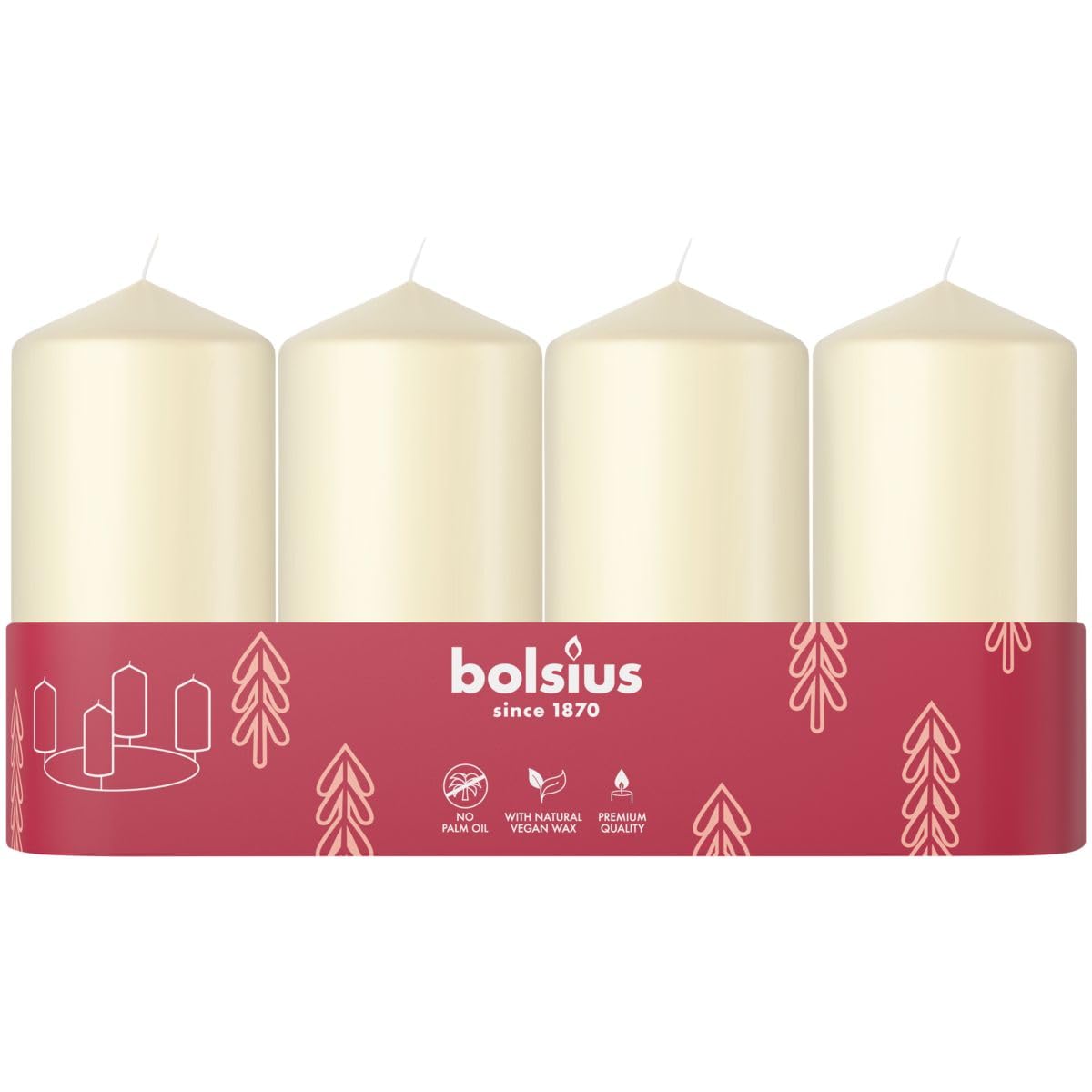 Bolsius Smooth Pillar Candles - Set of 4 - Ivory - 100x48 mm - Decorative Candle