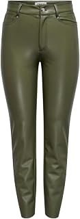 ONLY Women's Onlemily Hw St ANK Faux Leather PNT Noos Trousers, black, s