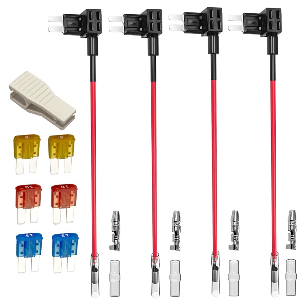 Gebildet 4pcs 12V 24V Add-a-Circuit Micro 2 Fuse Tap, Piggy Back Blade Holder Wi