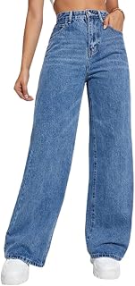shownicer Women's Long Jeans High Waist Jeans Wide Jeans Baggy Denim Straight Trousers Vintage Stretch Casual Jeans Straight Wide Leg Pants Denim Trousers