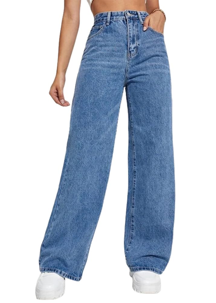 shownicer Women's Long Jeans High Waist Jeans Wide Jeans Baggy Denim Straight Tr