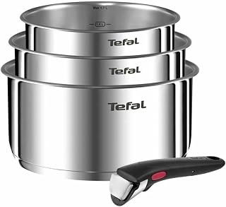 Tefal Ingenio Emotion Set of 3 Saucepans 16/18/20 cm + Removable Handle, Induction Safe, Non-Stick, Titanium Coated, Thermo-Signal, Dishwasher and Oven Safe