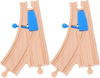 BESTonZON Wooden Train Track Intersection Switch Accessories 2-piece Train Track Attachments for Toy Sets Compatible with Major Brands Expand Railway Tracks Educational Play for Kids