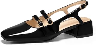 Coutgo Mary Jane - Scarpe da donna con tacco basso, chiuse, punta quadrata, per abito da sposa