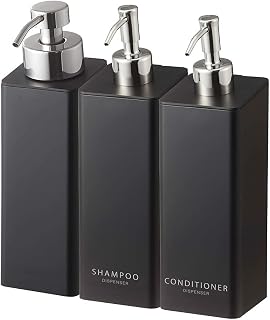 Yamazaki 5211 4259 4261 Magnetic Two-Way Dispenser, 3 Bottle Set, Shampoo, Conditioner, Foam Type, Refill, Tower, Black