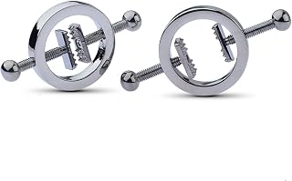 2Pcs Non-Piercing Nipple Rings with Weight Pendant - Stainless Steel Clips Adjustable Body Jewelry Fake Nipple Piercings(A